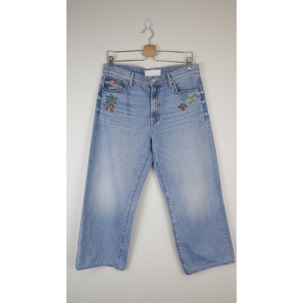 Mother Superior The Dodger Ankle Jeans 28 Romaine Calm Strawberry Embroidered - Picture 2 of 12
